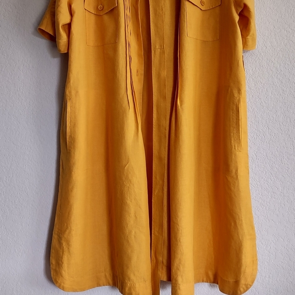 ‼️SOLD‼️ MARINA RINALDI Size US 12 Top 100% Linen Mango-Yellow Shirt Dress - Picture 15 of 16